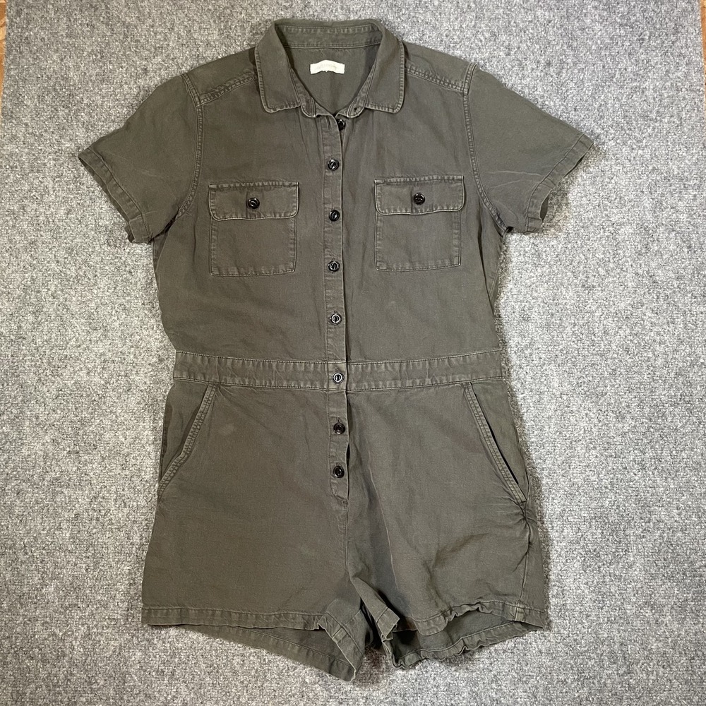 Outerknown Shorts Romper Small Grey Shortall Organic Cotton Linen Blend Utility